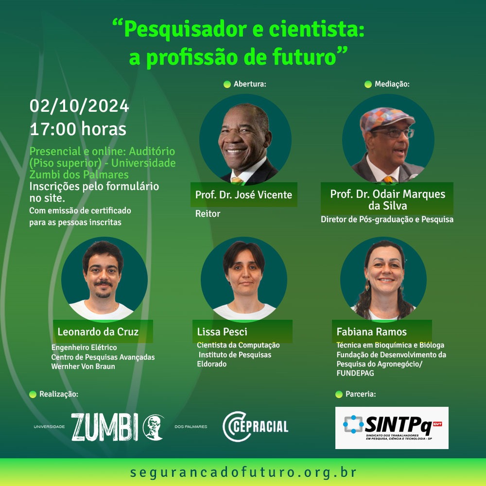 Diretores do SINTPq participam de seminário ‘pesquisador e cientista: a profissão de futuro’
